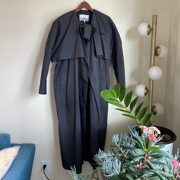 GANNI Grey Canvas Long Trench Coat 🧥 - Picture 4 of 11
